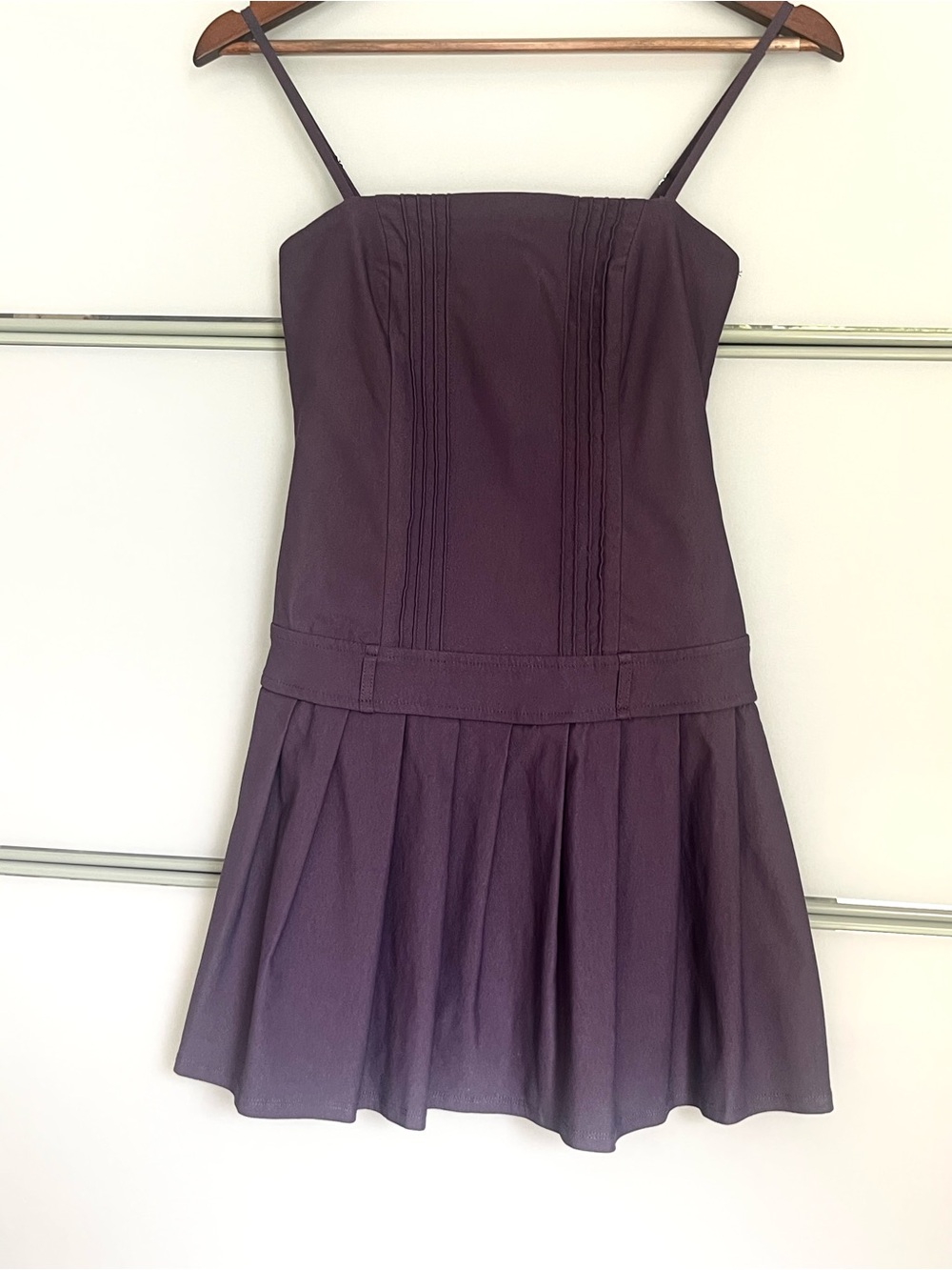 Wild Fable Plum Fit & Flare Mini Dress Pleated Drop Waist Adjustable Straps S